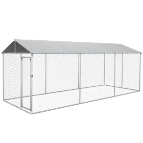 20' x8' Dog Kennel Outdoor for All Breed Dogs with Waterproof UV Resistant Roof, Silver