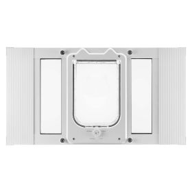 VEVOR Cat Door for Window, Adjustable to Fit Window Width 23"-28", 4 Secure Lock Modes, Aluminum Frame and High-Transparency Glass, Magnetic Clos