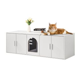 VEVOR Cat Litter Box Enclosure for 2 Cats, Litter Box Furniture Hidden with Double Rooms, Wooden Cat Box Cabinet Fit Most of Litter Box