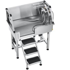 VEVOR 34 Inch Stainless Steel Dog Washing Station, Pet Grooming Tub with Hot & Cold Faucet, Showerhead, Home Wash Sink, Fits Small Cats and Dogs