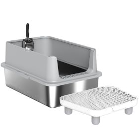 Extra Large Stainless Steel Cat Litter Box with Scoop & Pad, Anti-Urine Leakage, Easy Cleaning, Non-Sticky