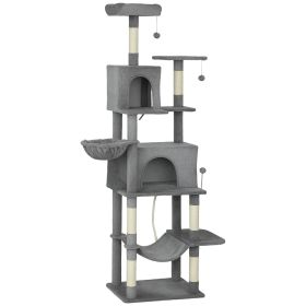 Multi-Level Cat Tower, 80" Tall Cat Tree, with 2 Condos, 2 Hammocks, 6 Sisal Scratching Posts, Dark Gray