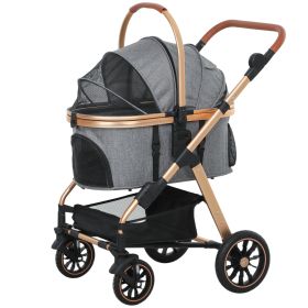 3 In 1 Dog Stroller With Detachable Cabin, 4 Wheel Folding Lightweight Pet Stroller For Small Dogs, Gray (Option: Gray)