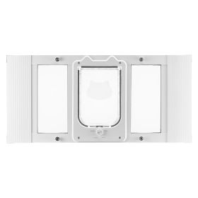 VEVOR Cat Door for Window, Adjustable to Fit Window Width 27"-32", 4 Secure Lock Modes, Aluminum Frame and High-Transparency Glass, Magnetic Clos (Default: Default)